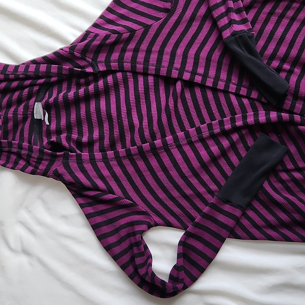 Bobi size s purple and black striped waffle knit cardigan